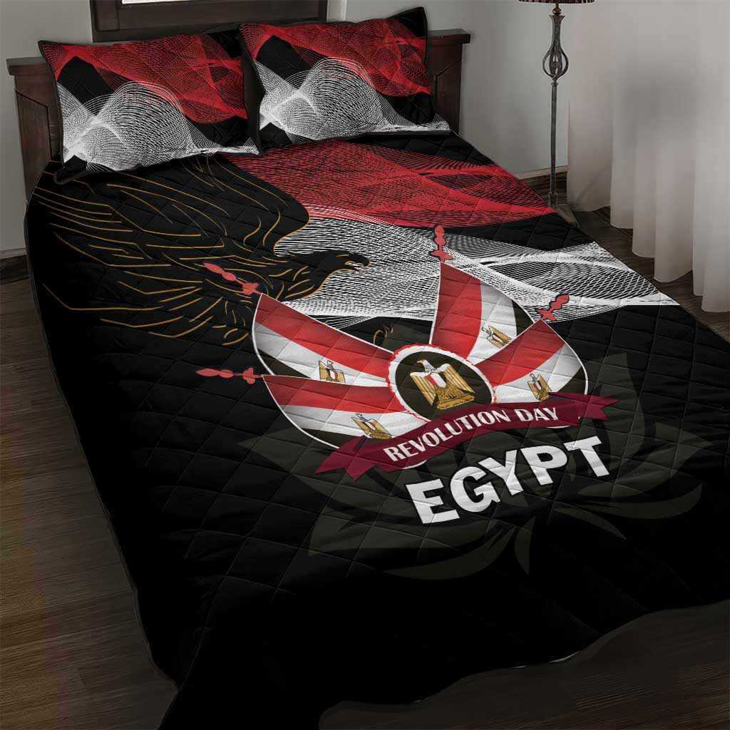 Egypt Revolution Day Quilt Bed Set Steppe Eagle Lotus Flower - Wonder Print Shop