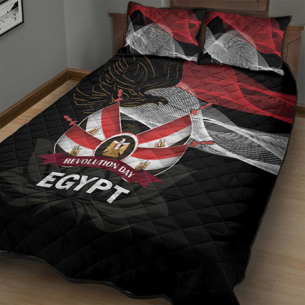 Egypt Revolution Day Quilt Bed Set Steppe Eagle Lotus Flower - Wonder Print Shop