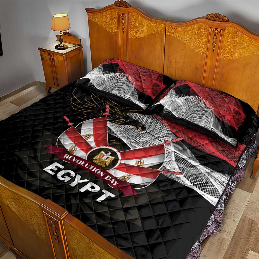Egypt Revolution Day Quilt Bed Set Steppe Eagle Lotus Flower - Wonder Print Shop
