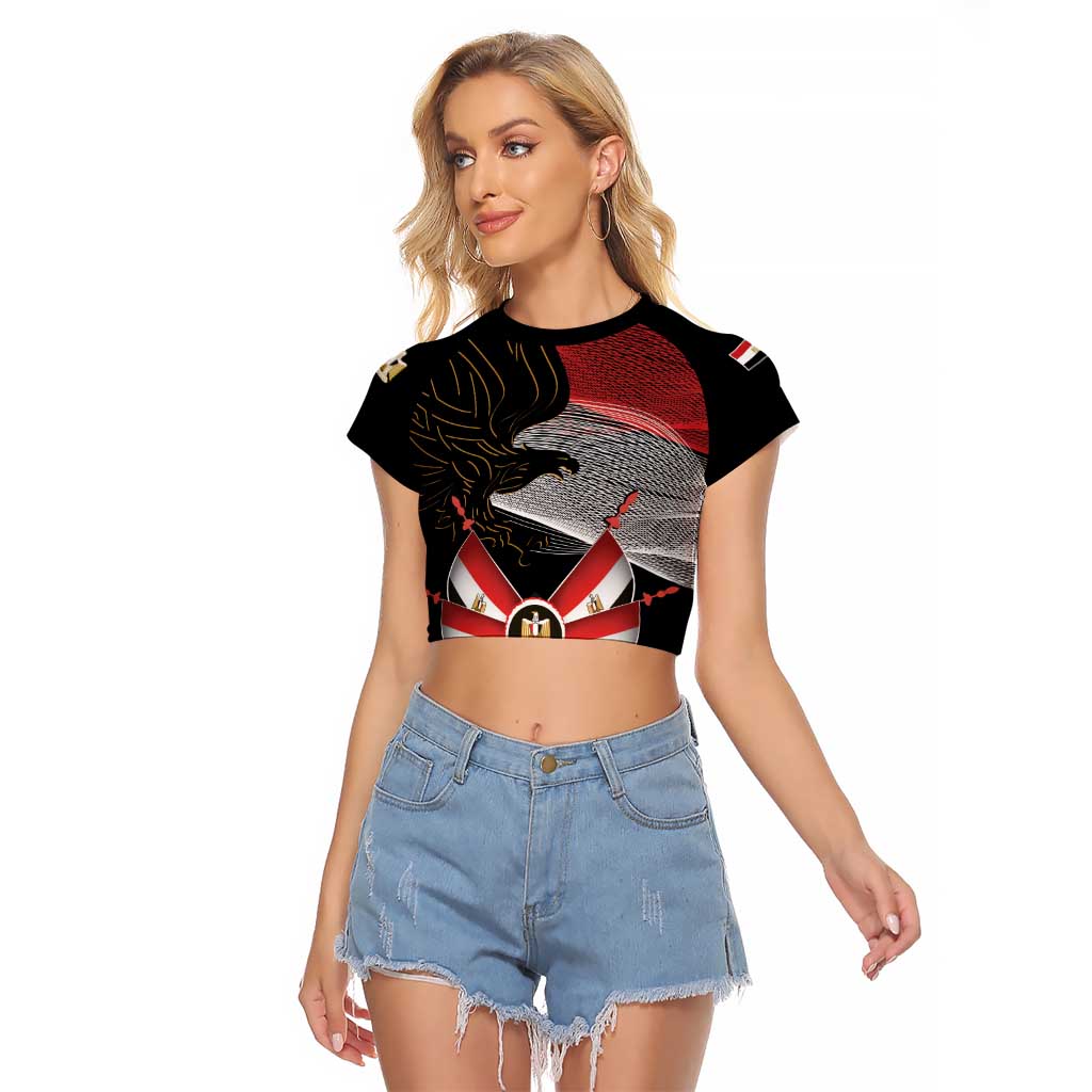 Personalized Egypt Revolution Day Raglan Cropped T Shirt Steppe Eagle Lotus Flower - Wonder Print Shop