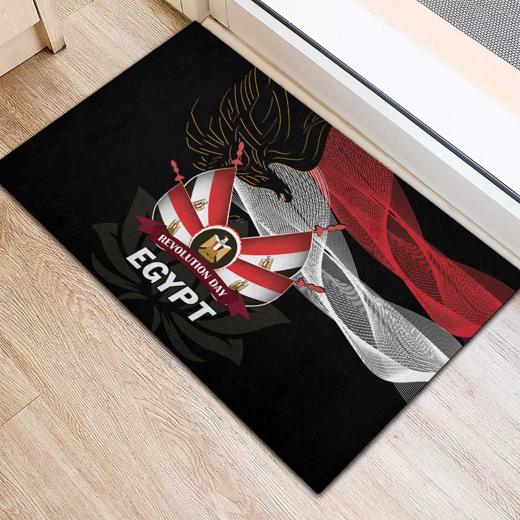 Egypt Revolution Day Rubber Doormat Steppe Eagle Lotus Flower - Wonder Print Shop