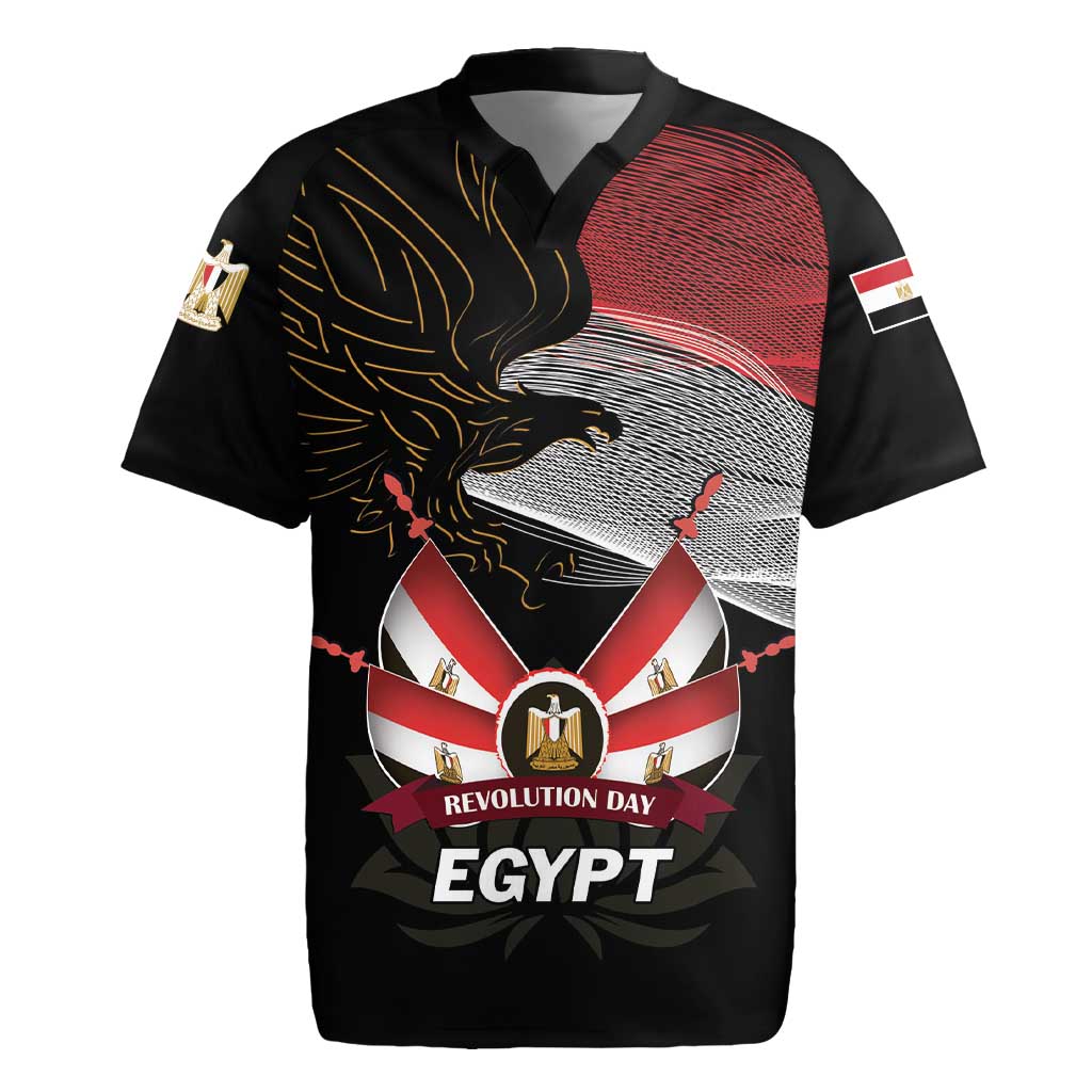 Personalized Egypt Revolution Day Rugby Jersey Steppe Eagle Lotus Flower - Wonder Print Shop