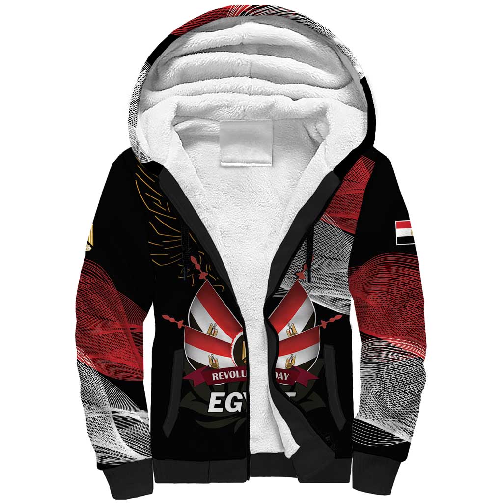 Personalized Egypt Revolution Day Sherpa Hoodie Steppe Eagle Lotus Flower - Wonder Print Shop
