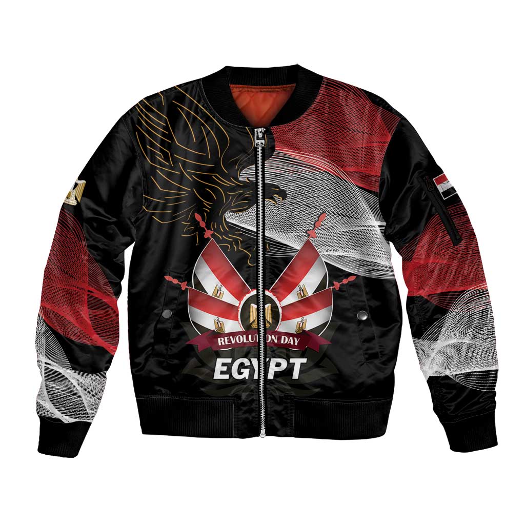 Personalized Egypt Revolution Day Sleeve Zip Bomber Jacket Steppe Eagle Lotus Flower - Wonder Print Shop