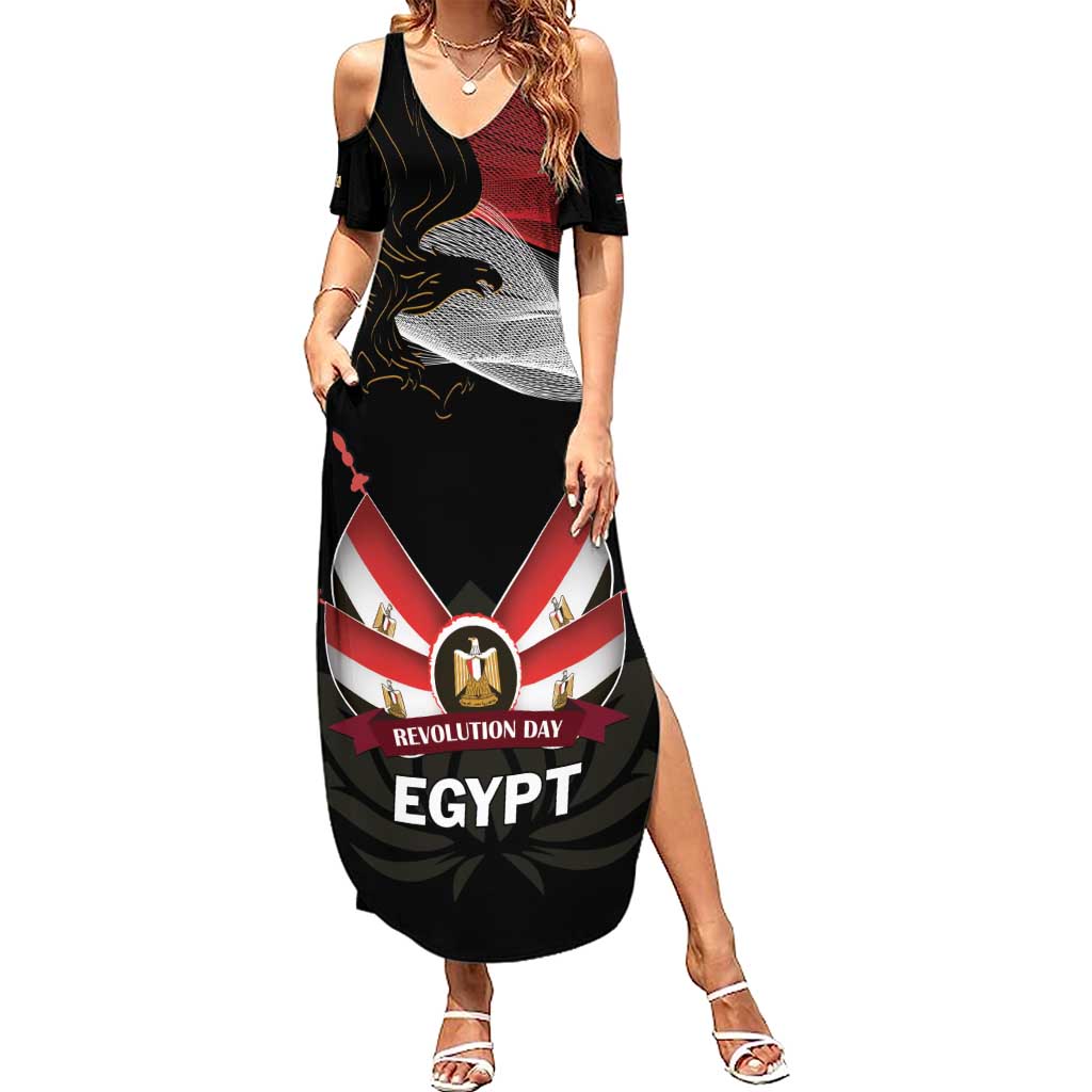 Personalized Egypt Revolution Day Summer Maxi Dress Steppe Eagle Lotus Flower - Wonder Print Shop