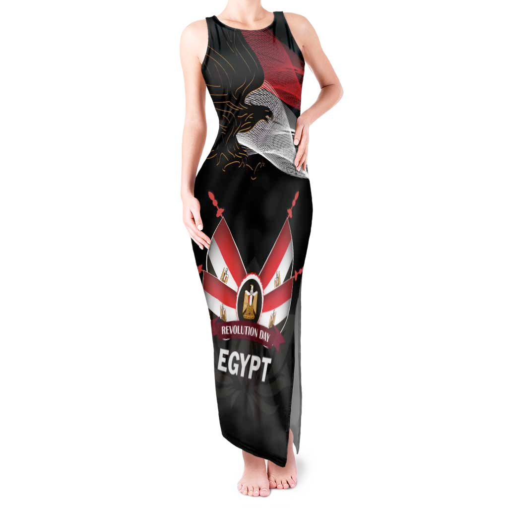 Personalized Egypt Revolution Day Tank Maxi Dress Steppe Eagle Lotus Flower - Wonder Print Shop