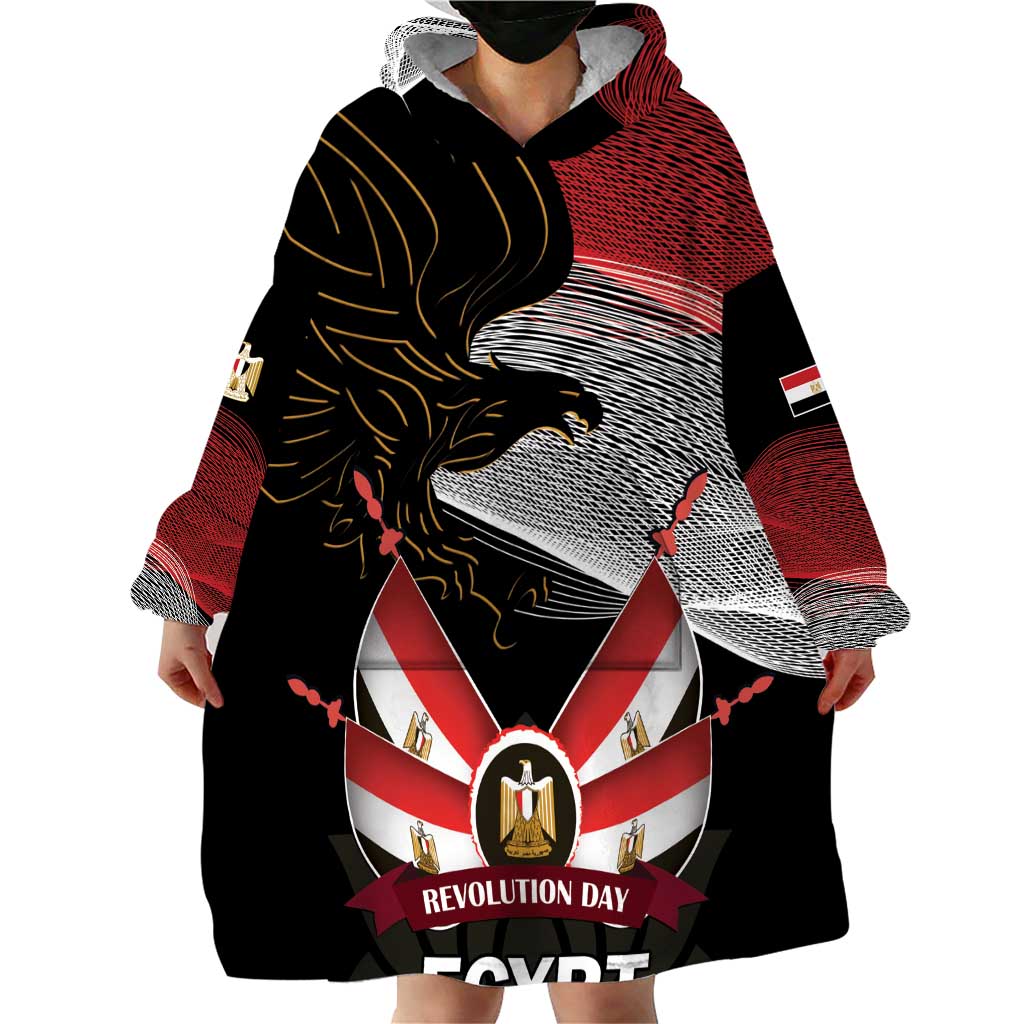 Personalized Egypt Revolution Day Wearable Blanket Hoodie Steppe Eagle Lotus Flower - Wonder Print Shop