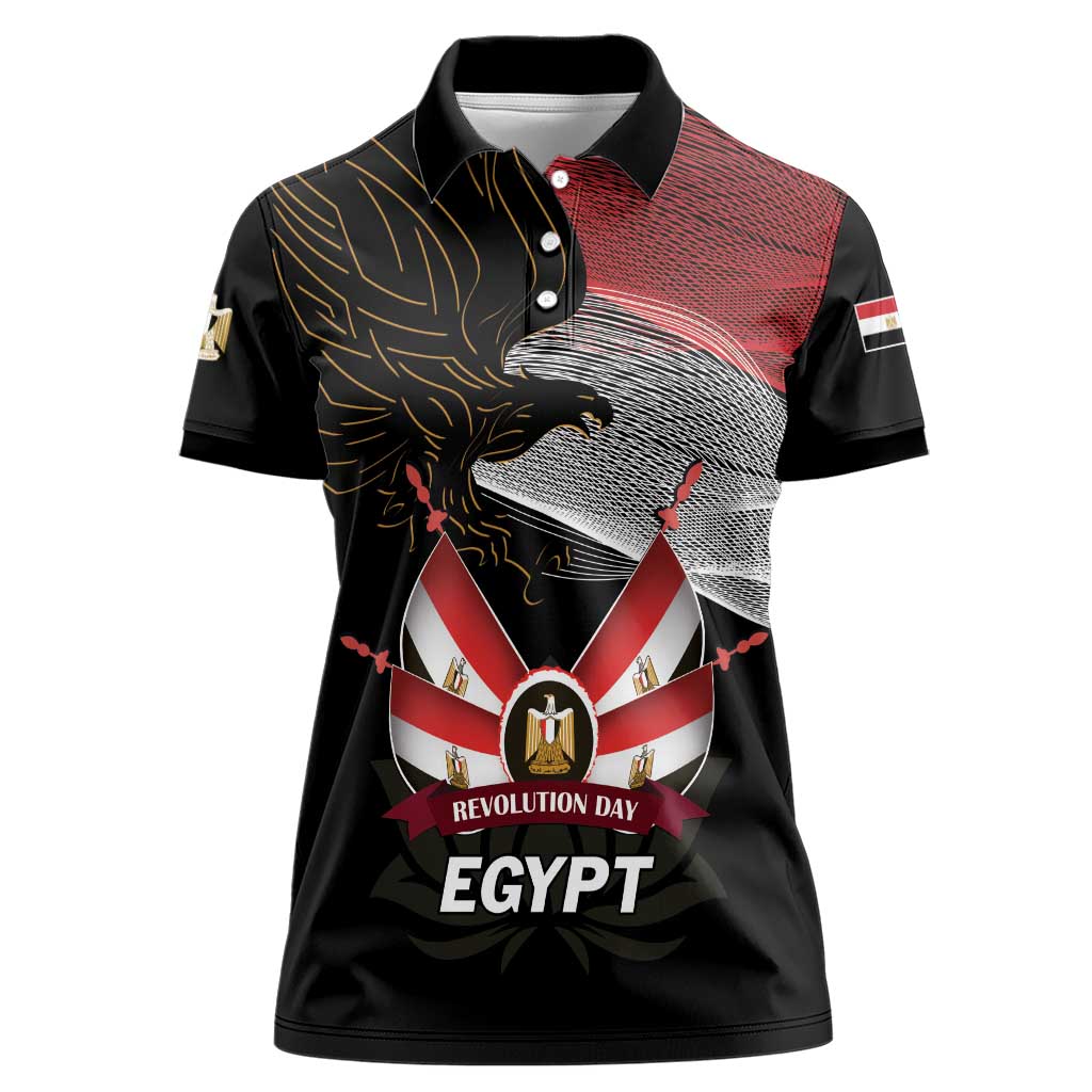 Personalized Egypt Revolution Day Women Polo Shirt Steppe Eagle Lotus Flower - Wonder Print Shop