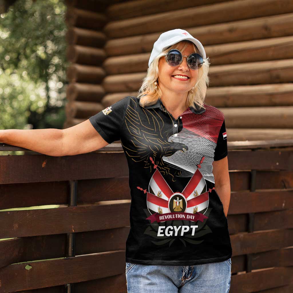 Personalized Egypt Revolution Day Women Polo Shirt Steppe Eagle Lotus Flower - Wonder Print Shop