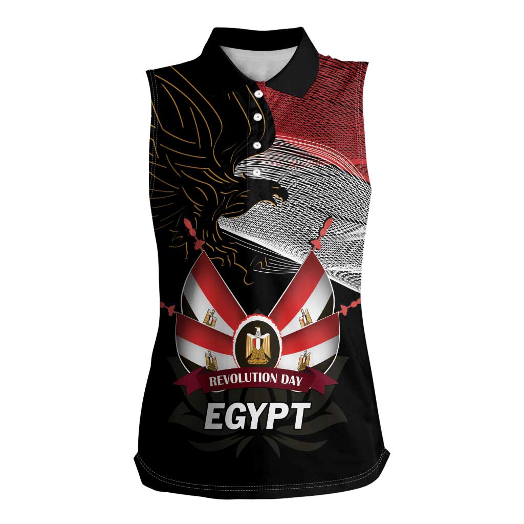 Personalized Egypt Revolution Day Women Sleeveless Polo Shirt Steppe Eagle Lotus Flower - Wonder Print Shop