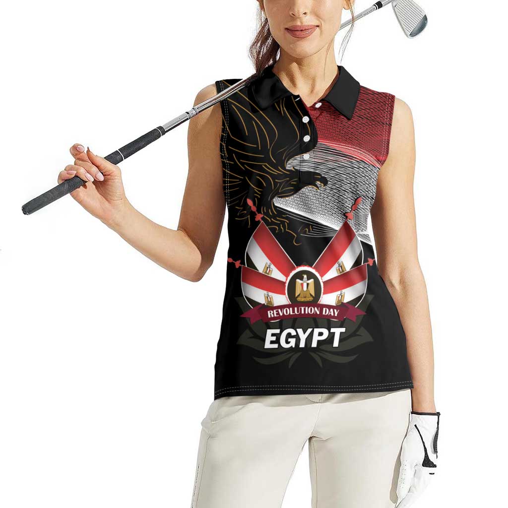 Personalized Egypt Revolution Day Women Sleeveless Polo Shirt Steppe Eagle Lotus Flower - Wonder Print Shop