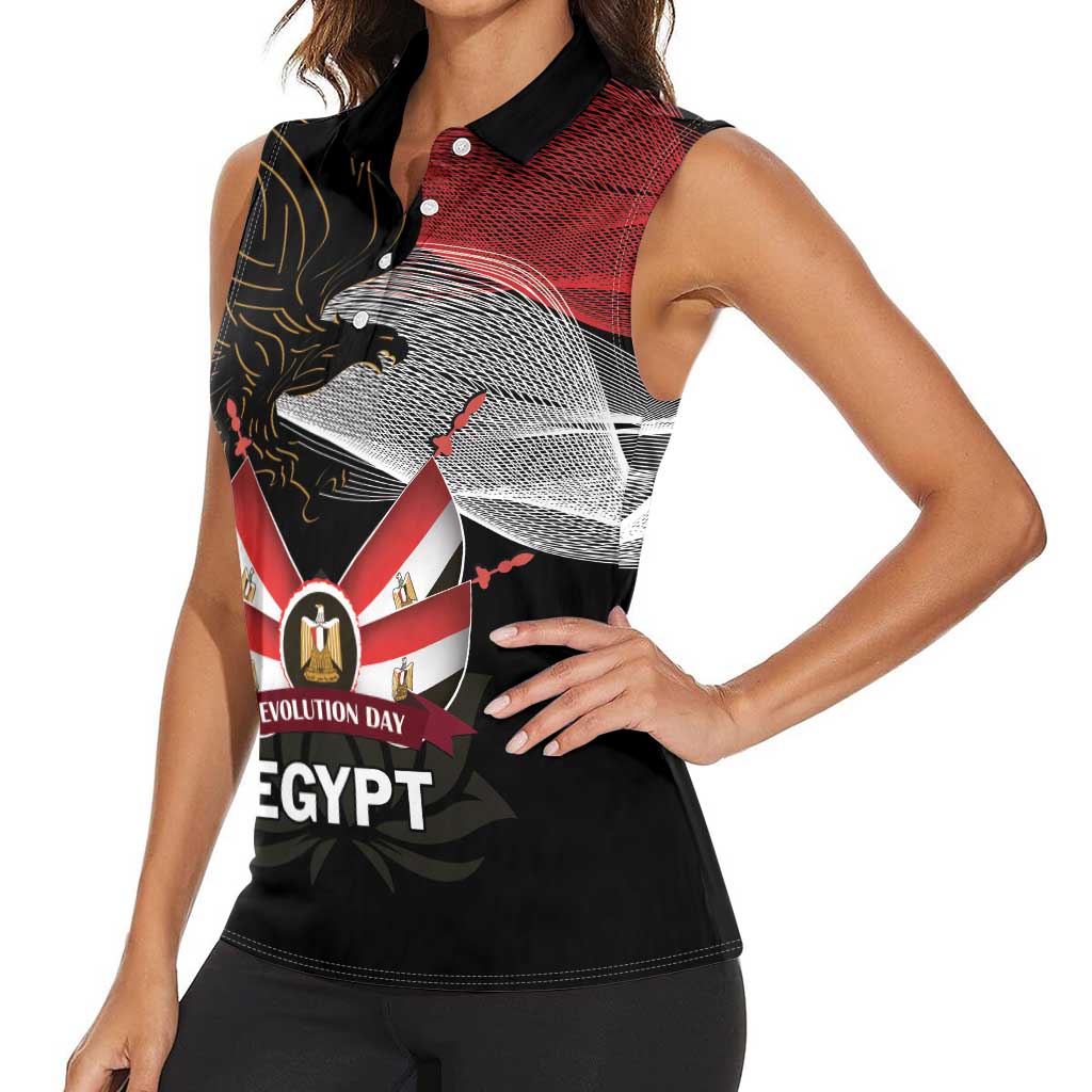 Personalized Egypt Revolution Day Women Sleeveless Polo Shirt Steppe Eagle Lotus Flower - Wonder Print Shop