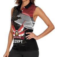 Personalized Egypt Revolution Day Women Sleeveless Polo Shirt Steppe Eagle Lotus Flower - Wonder Print Shop