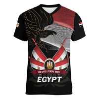Personalized Egypt Revolution Day Women V-Neck T-Shirt Steppe Eagle Lotus Flower - Wonder Print Shop