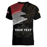 Personalized Egypt Revolution Day Women V-Neck T-Shirt Steppe Eagle Lotus Flower - Wonder Print Shop