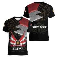 Personalized Egypt Revolution Day Women V-Neck T-Shirt Steppe Eagle Lotus Flower - Wonder Print Shop