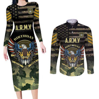 Personalized ARMY Birthday 2024 Couples Matching Long Sleeve Bodycon Dress and Long Sleeve Button Shirt US 249th Anniversary - Wonder Print Shop