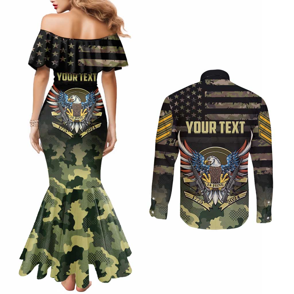 Personalized ARMY Birthday 2024 Couples Matching Mermaid Dress and Long Sleeve Button Shirt US 249th Anniversary