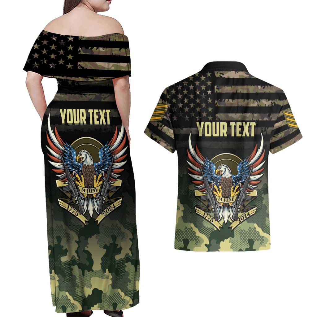 Personalized ARMY Birthday 2024 Couples Matching Off Shoulder Maxi Dress and Hawaiian Shirt US 249th Anniversary - Wonder Print Shop