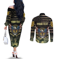 Personalized ARMY Birthday 2024 Couples Matching Off The Shoulder Long Sleeve Dress and Long Sleeve Button Shirt US 249th Anniversary