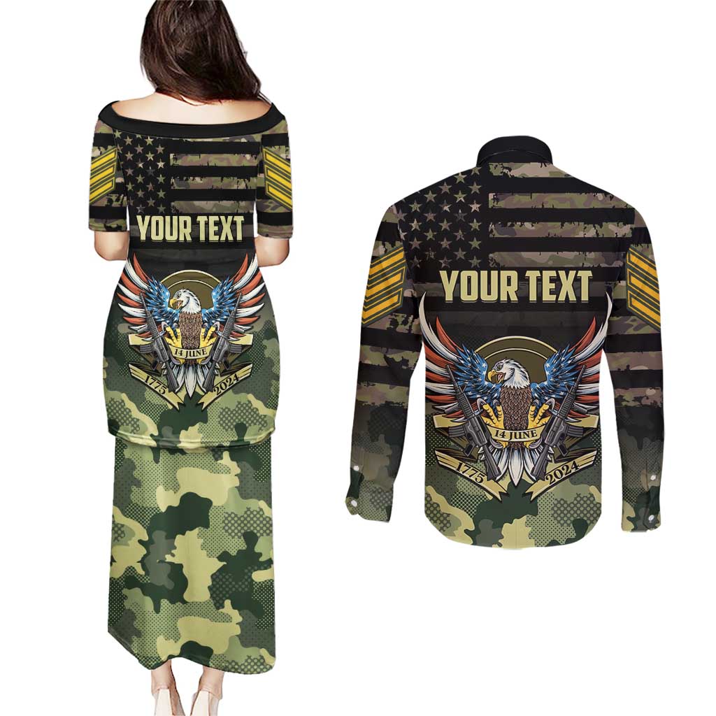 Personalized ARMY Birthday 2024 Couples Matching Puletasi and Long Sleeve Button Shirt US 249th Anniversary - Wonder Print Shop
