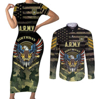 Personalized ARMY Birthday 2024 Couples Matching Short Sleeve Bodycon Dress and Long Sleeve Button Shirt US 249th Anniversary - Wonder Print Shop