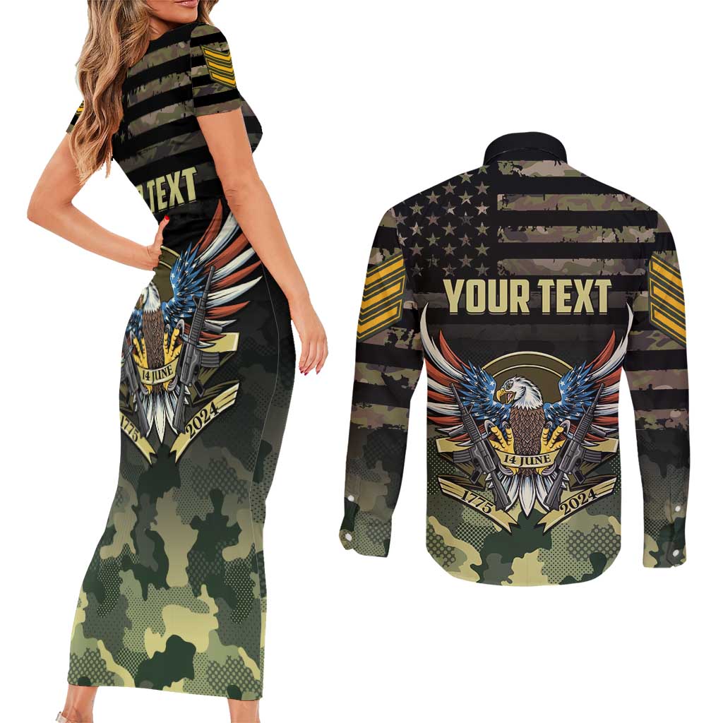 Personalized ARMY Birthday 2024 Couples Matching Short Sleeve Bodycon Dress and Long Sleeve Button Shirt US 249th Anniversary - Wonder Print Shop