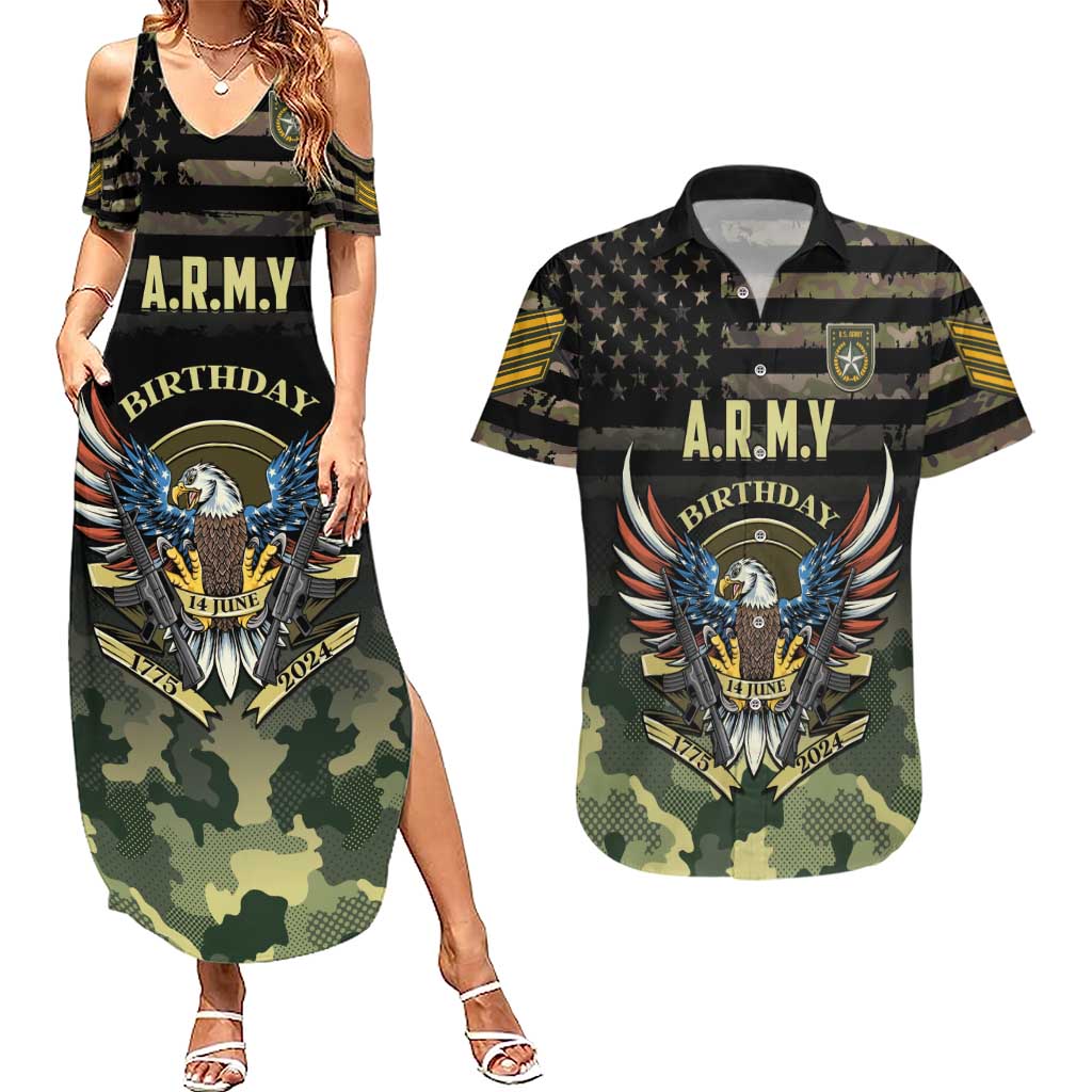 Personalized ARMY Birthday 2024 Couples Matching Summer Maxi Dress and Hawaiian Shirt US 249th Anniversary - Wonder Print Shop