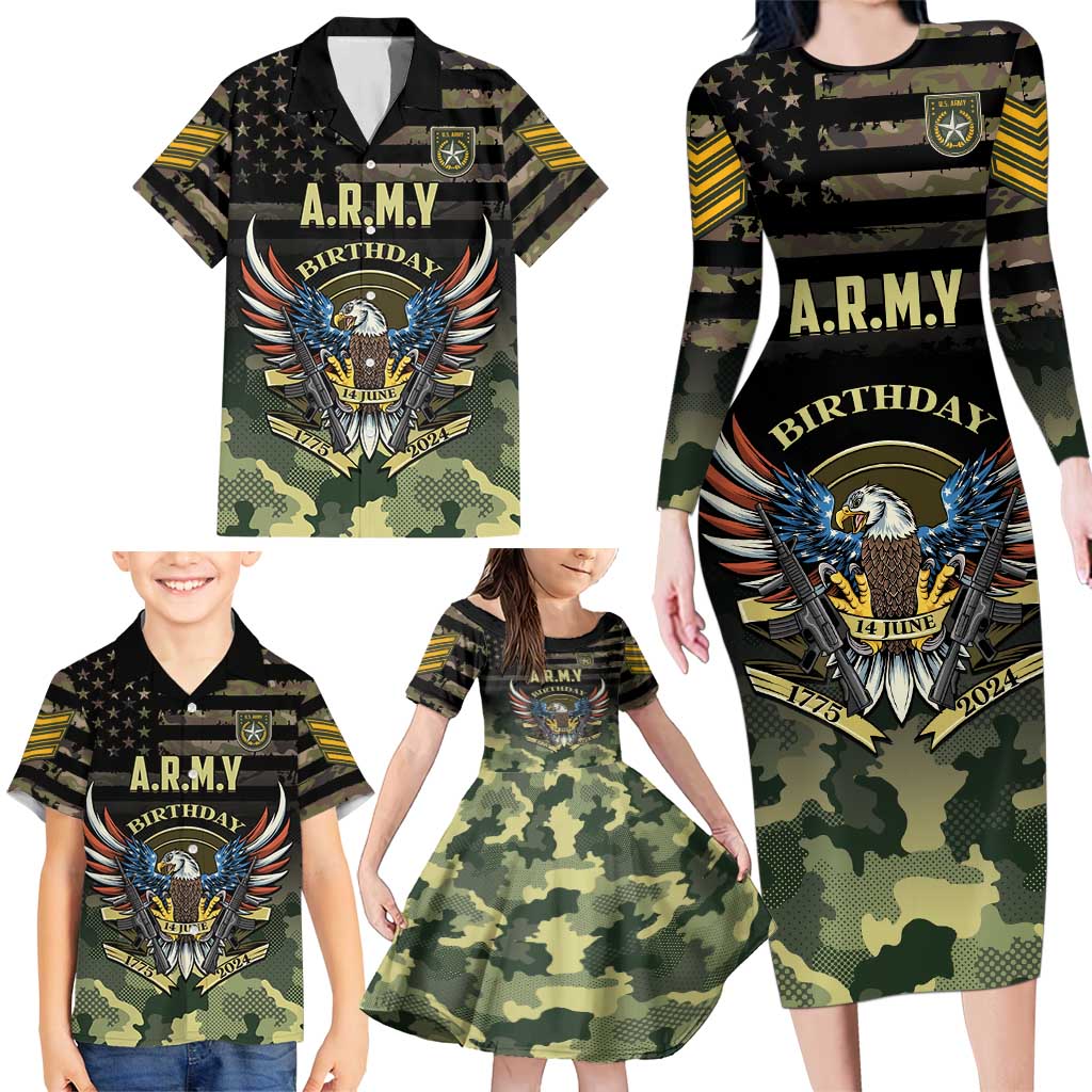 Personalized ARMY Birthday 2024 Family Matching Long Sleeve Bodycon Dress and Hawaiian Shirt US 249th Anniversary - Wonder Print Shop
