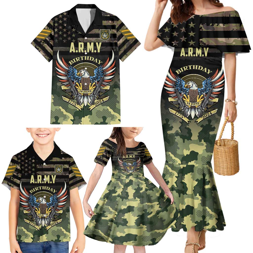 Personalized ARMY Birthday 2024 Family Matching Mermaid Dress and Hawaiian Shirt US 249th Anniversary - Wonder Print Shop