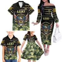 Personalized ARMY Birthday 2024 Family Matching Off The Shoulder Long Sleeve Dress and Hawaiian Shirt US 249th Anniversary - Wonder Print Shop