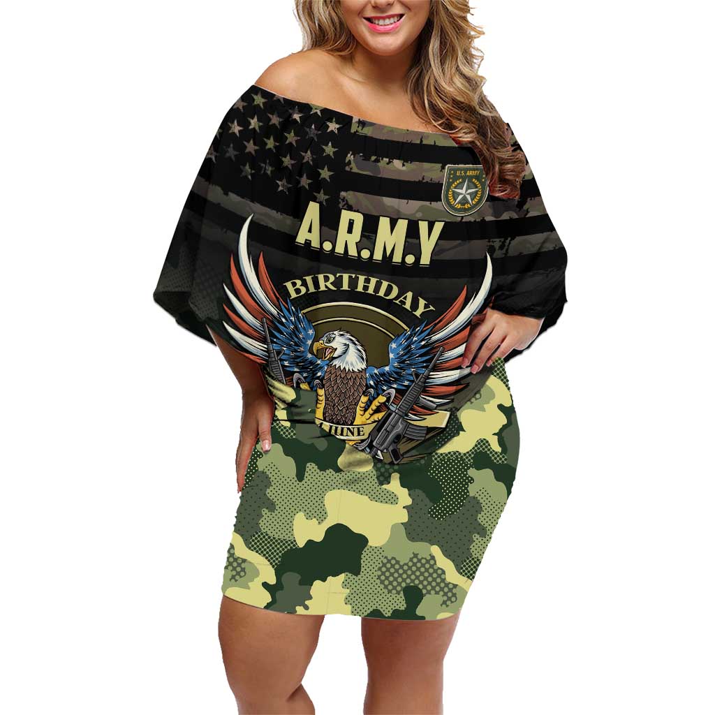 Personalized ARMY Birthday 2024 Family Matching Off Shoulder Short Dress and Hawaiian Shirt US 249th Anniversary - Wonder Print Shop