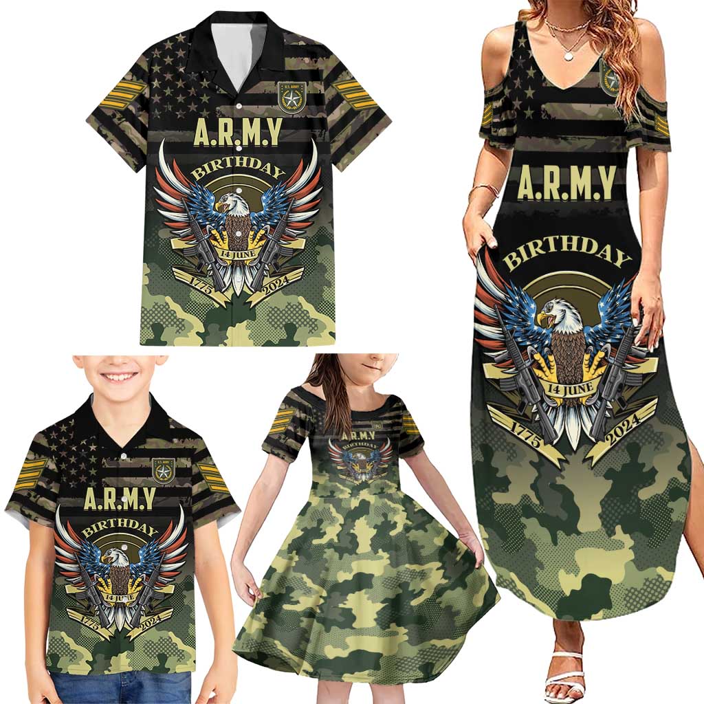 Personalized ARMY Birthday 2024 Family Matching Summer Maxi Dress and Hawaiian Shirt US 249th Anniversary - Wonder Print Shop
