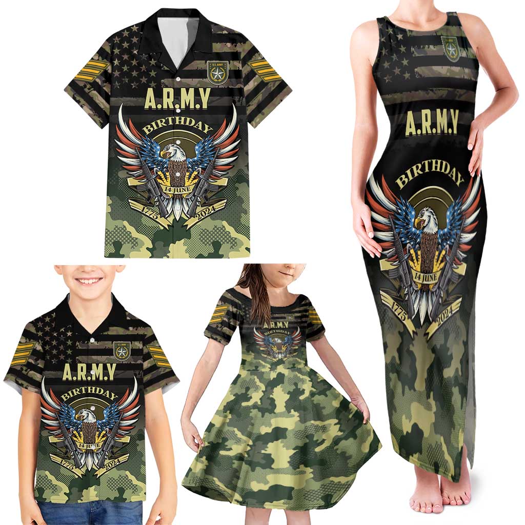 Personalized ARMY Birthday 2024 Family Matching Tank Maxi Dress and Hawaiian Shirt US 249th Anniversary - Wonder Print Shop