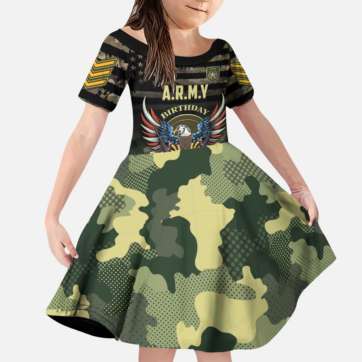 Personalized ARMY Birthday 2024 Kid Short Sleeve Dress US 249th Anniversary - Wonder Print Shop