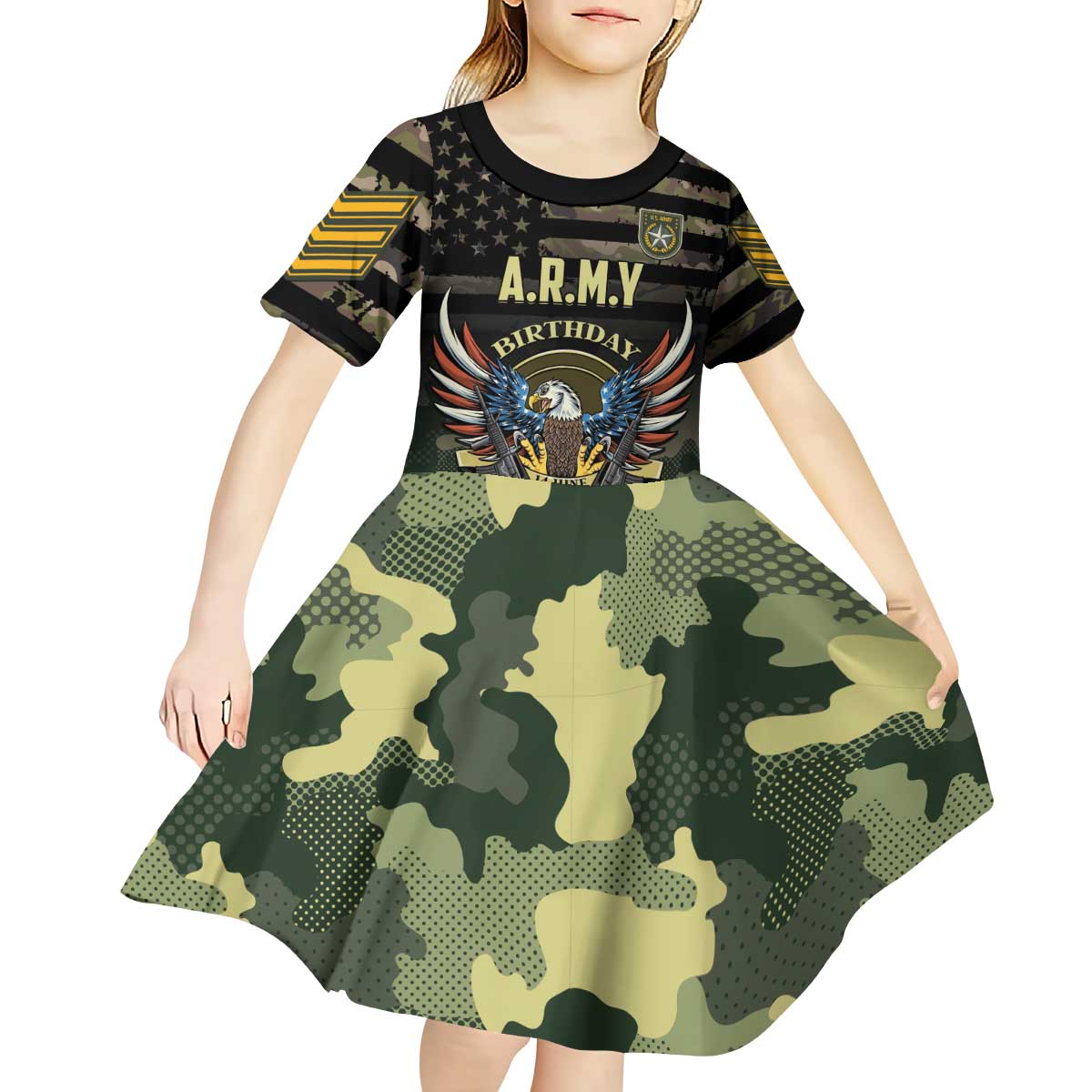 Personalized ARMY Birthday 2024 Kid Short Sleeve Dress US 249th Anniversary - Wonder Print Shop