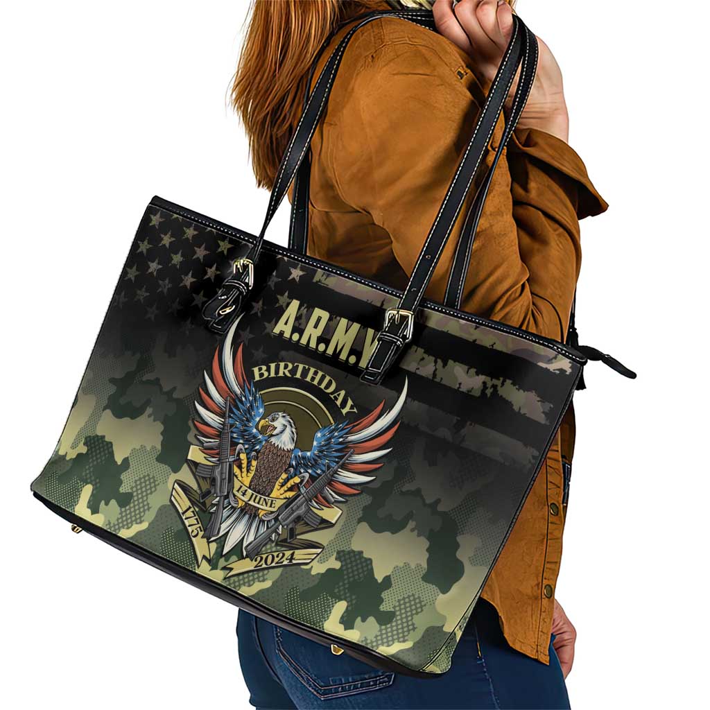ARMY Birthday 2024 Leather Tote Bag US 249th Anniversary - Wonder Print Shop