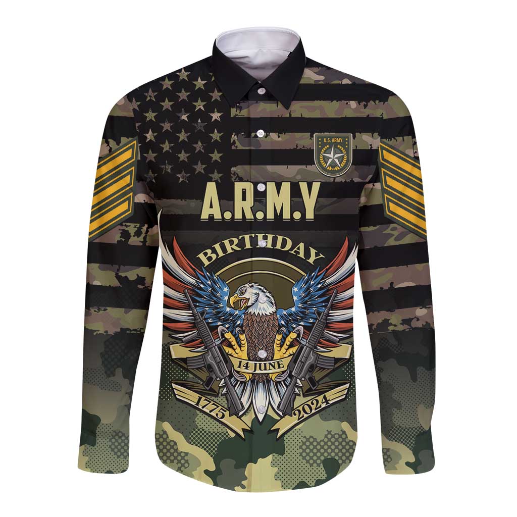 Personalized ARMY Birthday 2024 Long Sleeve Button Shirt US 249th Anniversary - Wonder Print Shop