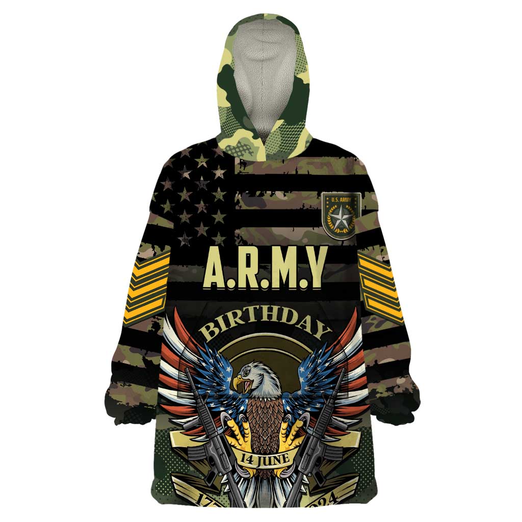 Personalized ARMY Birthday 2024 Wearable Blanket Hoodie US 249th Anniversary - Wonder Print Shop