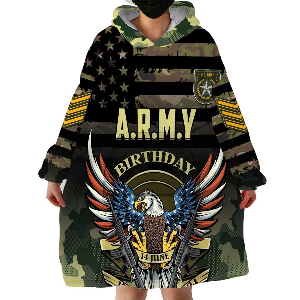 Personalized ARMY Birthday 2024 Wearable Blanket Hoodie US 249th Anniversary - Wonder Print Shop
