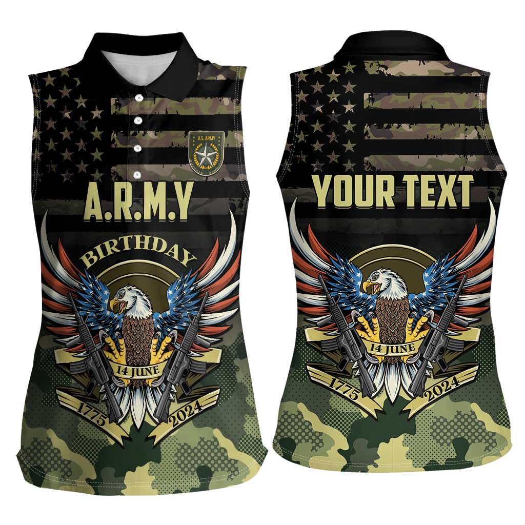Personalized ARMY Birthday 2024 Women Sleeveless Polo Shirt US 249th Anniversary - Wonder Print Shop