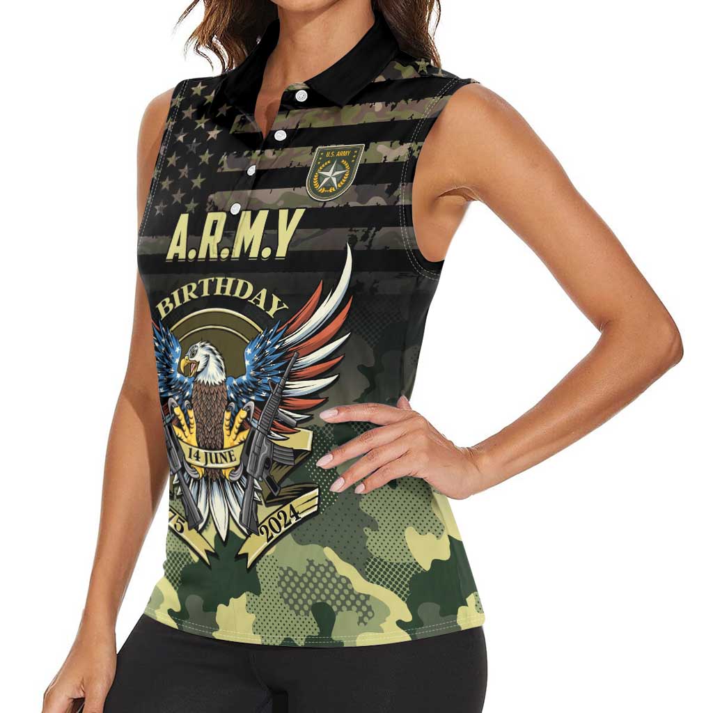 Personalized ARMY Birthday 2024 Women Sleeveless Polo Shirt US 249th Anniversary - Wonder Print Shop