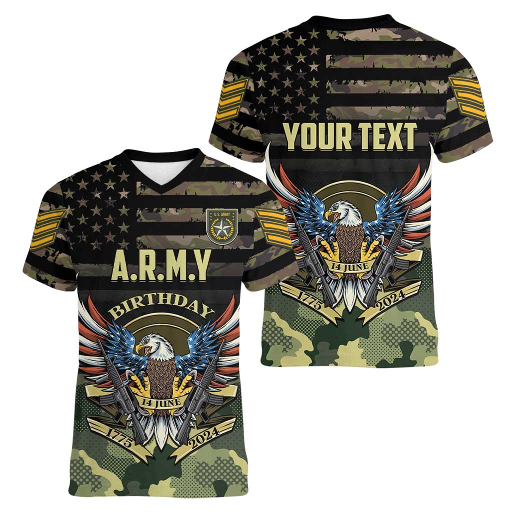 Personalized ARMY Birthday 2024 Women V-Neck T-Shirt US 249th Anniversary - Wonder Print Shop