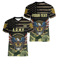Personalized ARMY Birthday 2024 Women V-Neck T-Shirt US 249th Anniversary - Wonder Print Shop