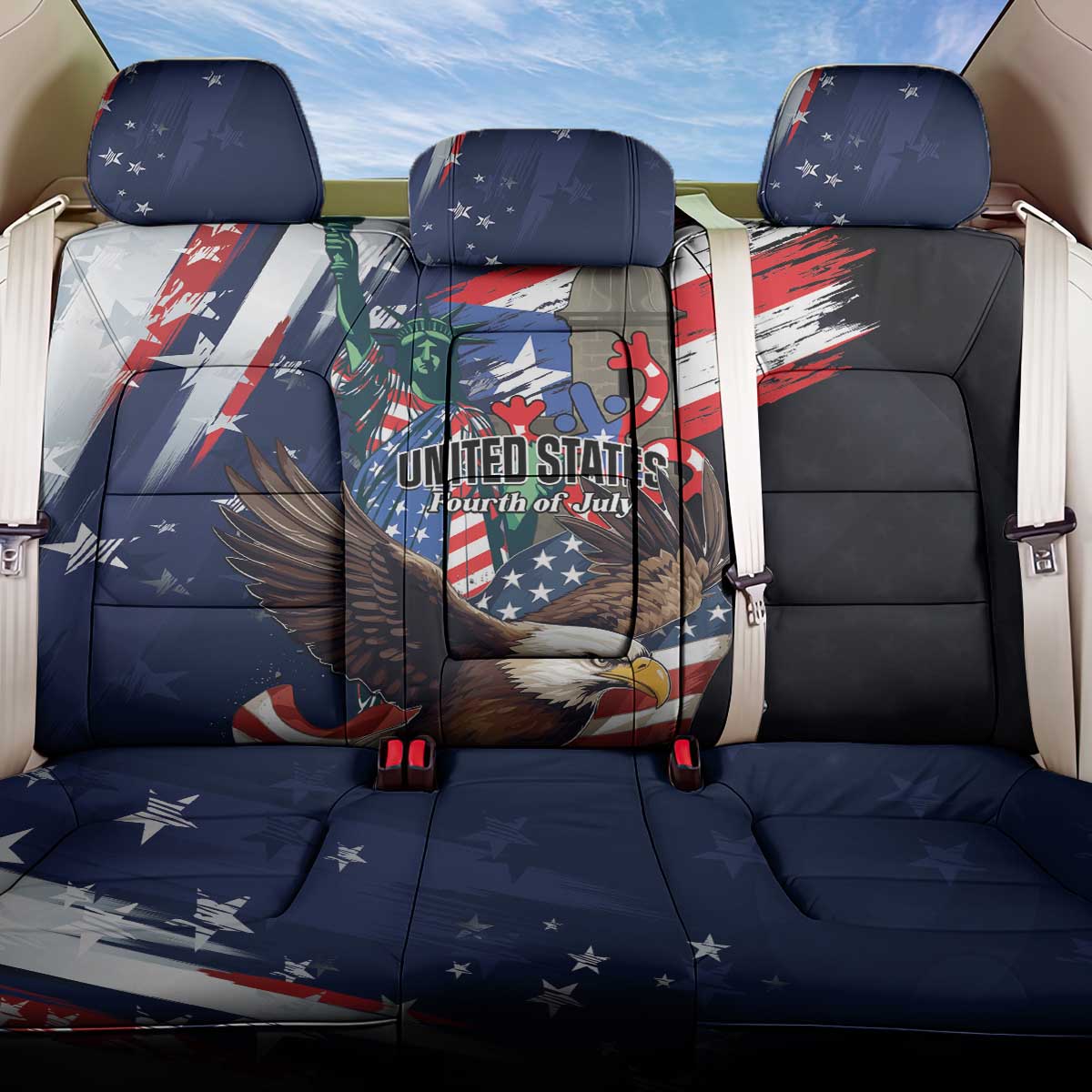 Puerto Rico 4th of July Back Car Seat Cover USA Statue of Liberty El Morro