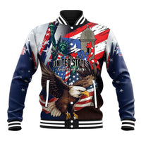 Personalized Puerto Rico 4th of July Baseball Jacket USA Statue of Liberty El Morro