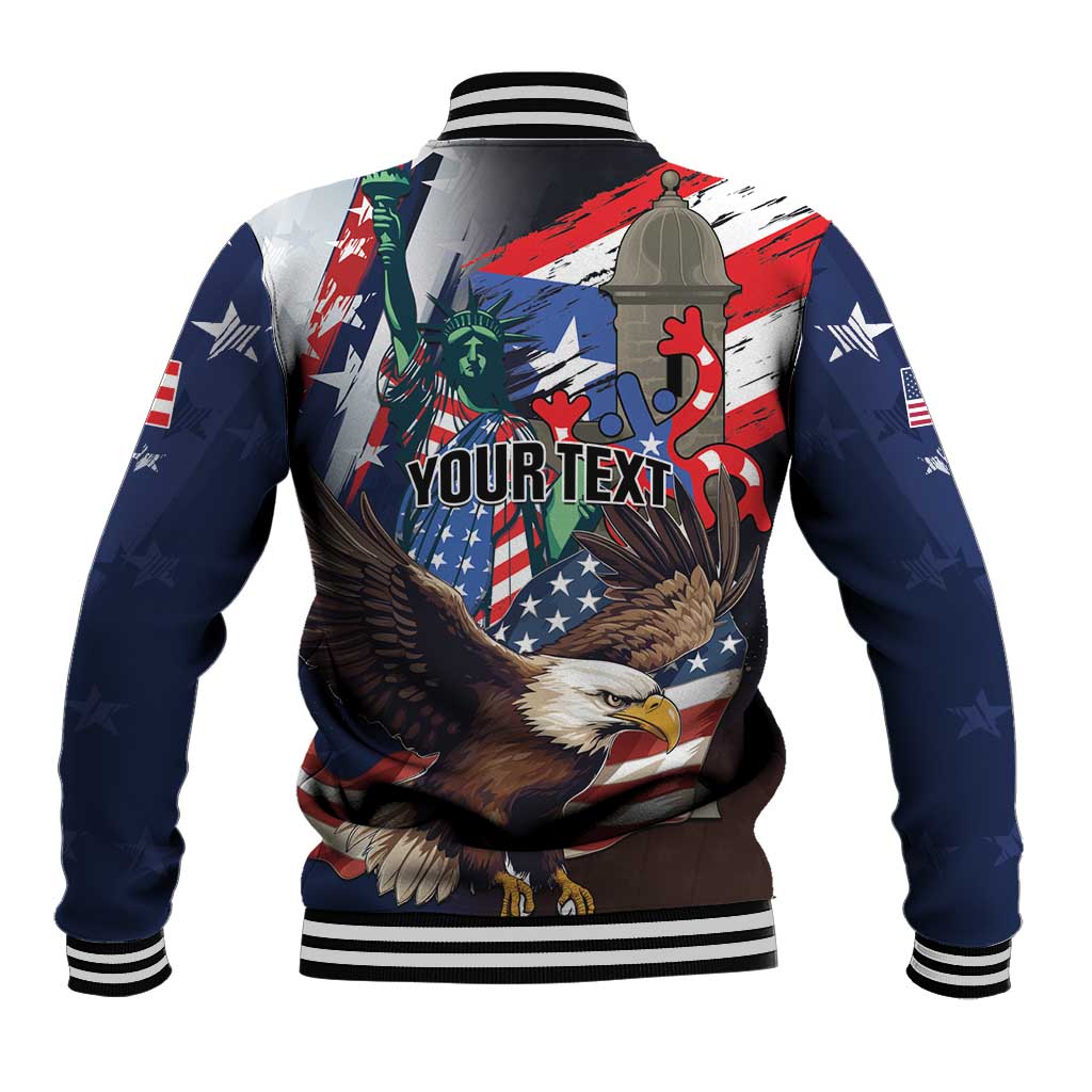 Personalized Puerto Rico 4th of July Baseball Jacket USA Statue of Liberty El Morro