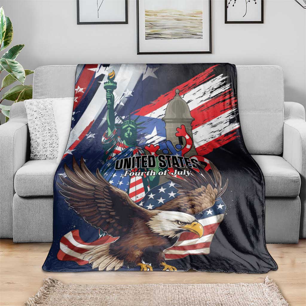 Puerto Rico 4th of July Blanket USA Statue of Liberty El Morro