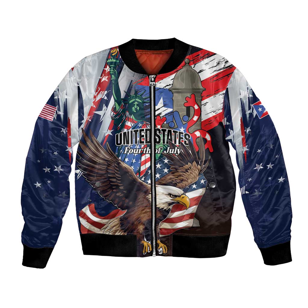 Personalized Puerto Rico 4th of July Bomber Jacket USA Statue of Liberty El Morro