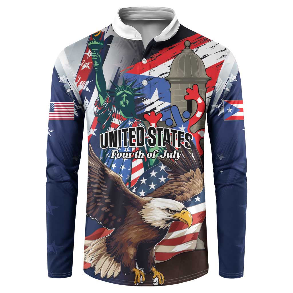 Personalized Puerto Rico 4th of July Button Sweatshirt USA Statue of Liberty El Morro